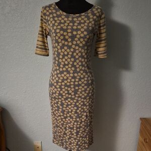 LuLaRoe Gray and Yellow Polka Dot Midi Dress